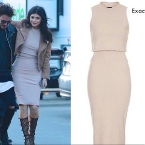 Topshop cut out nude ribbed midi dress